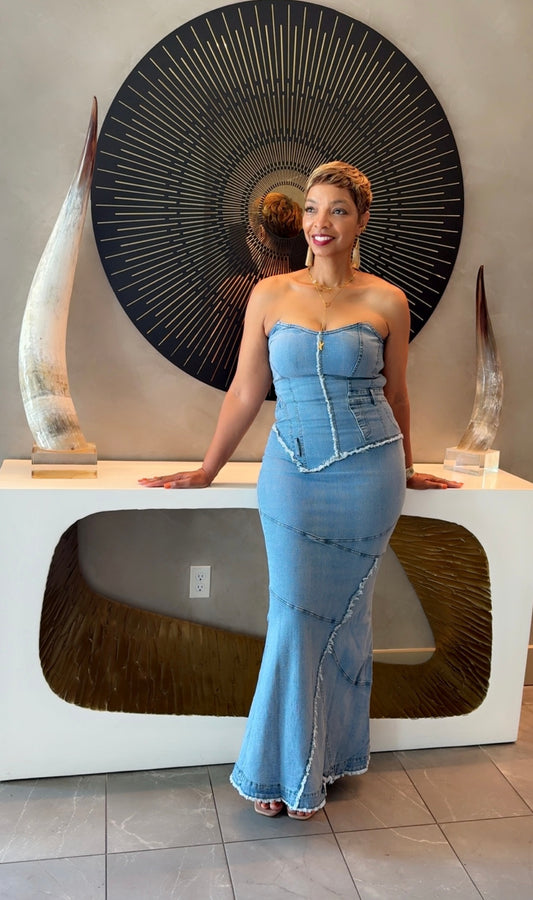 It Girl In Strapless Denim Maxi