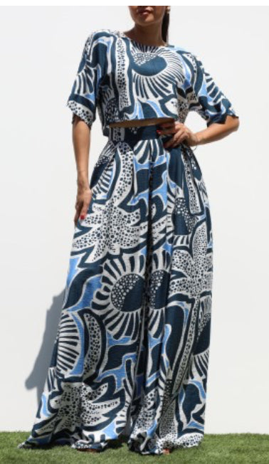 Blue Multi Color Pants Set