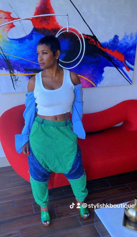 Harem Me Green Denim Pants