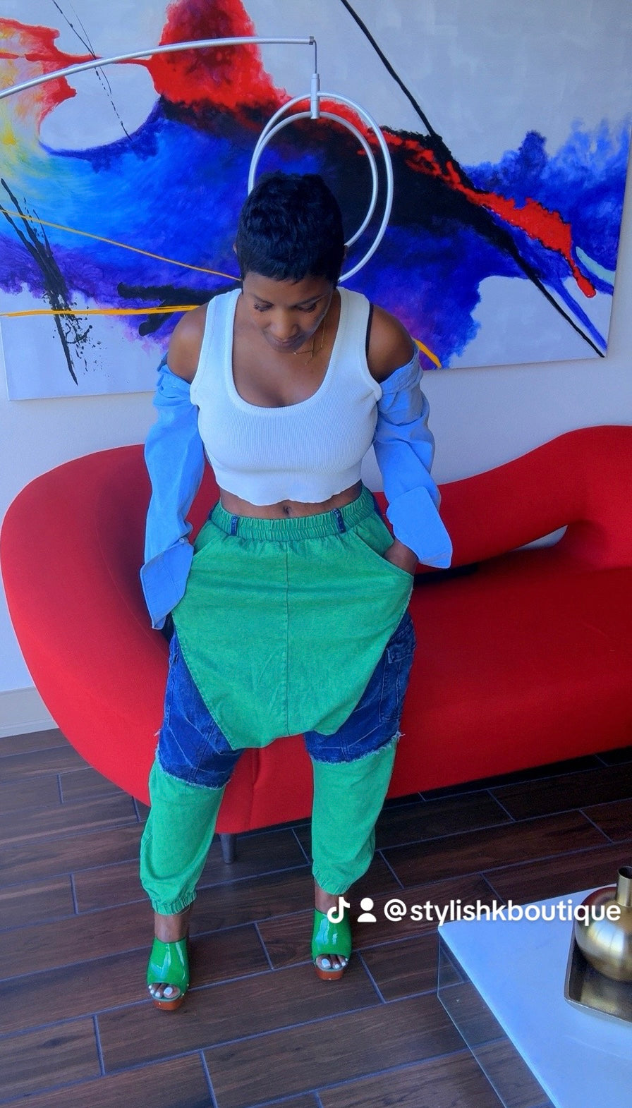Harem Me Green Denim Pants