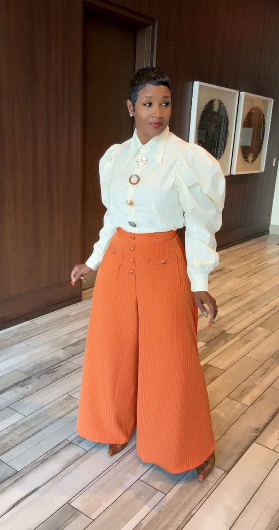 Elegant Orange Pin Stripes Pants