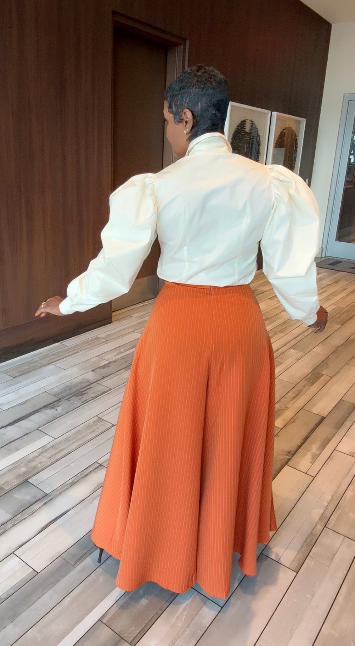Elegant Orange Pin Stripes Pants