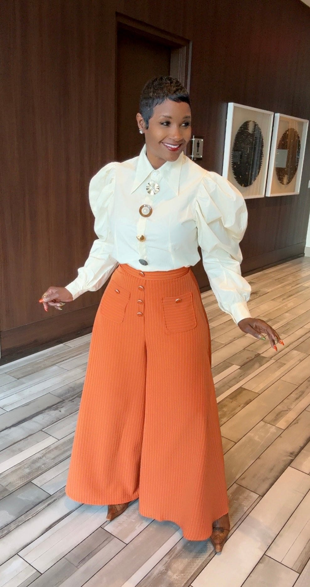 Elegant Orange Pin Stripes Pants