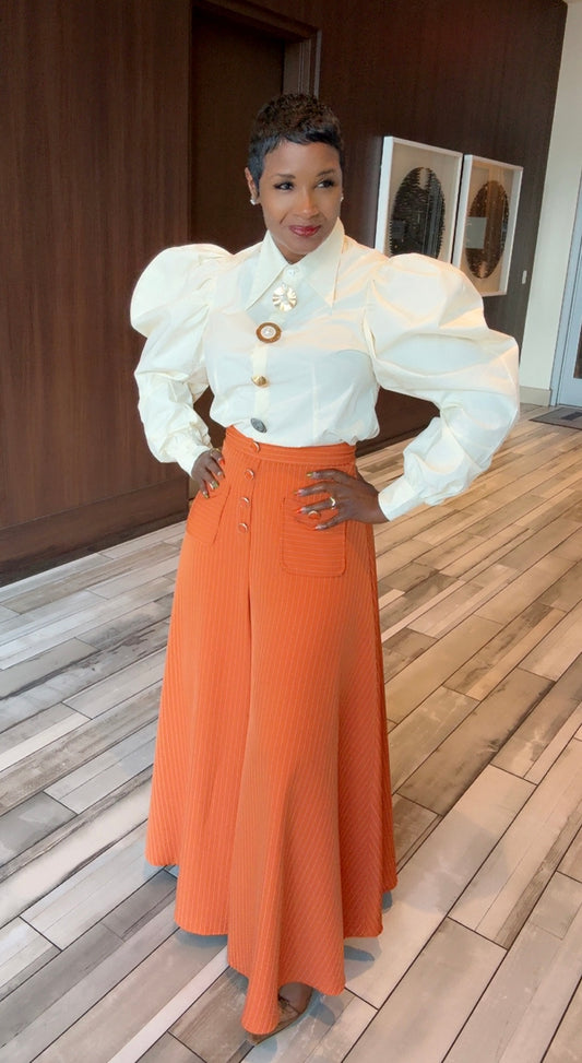 Elegant Orange Pin Stripes Pants