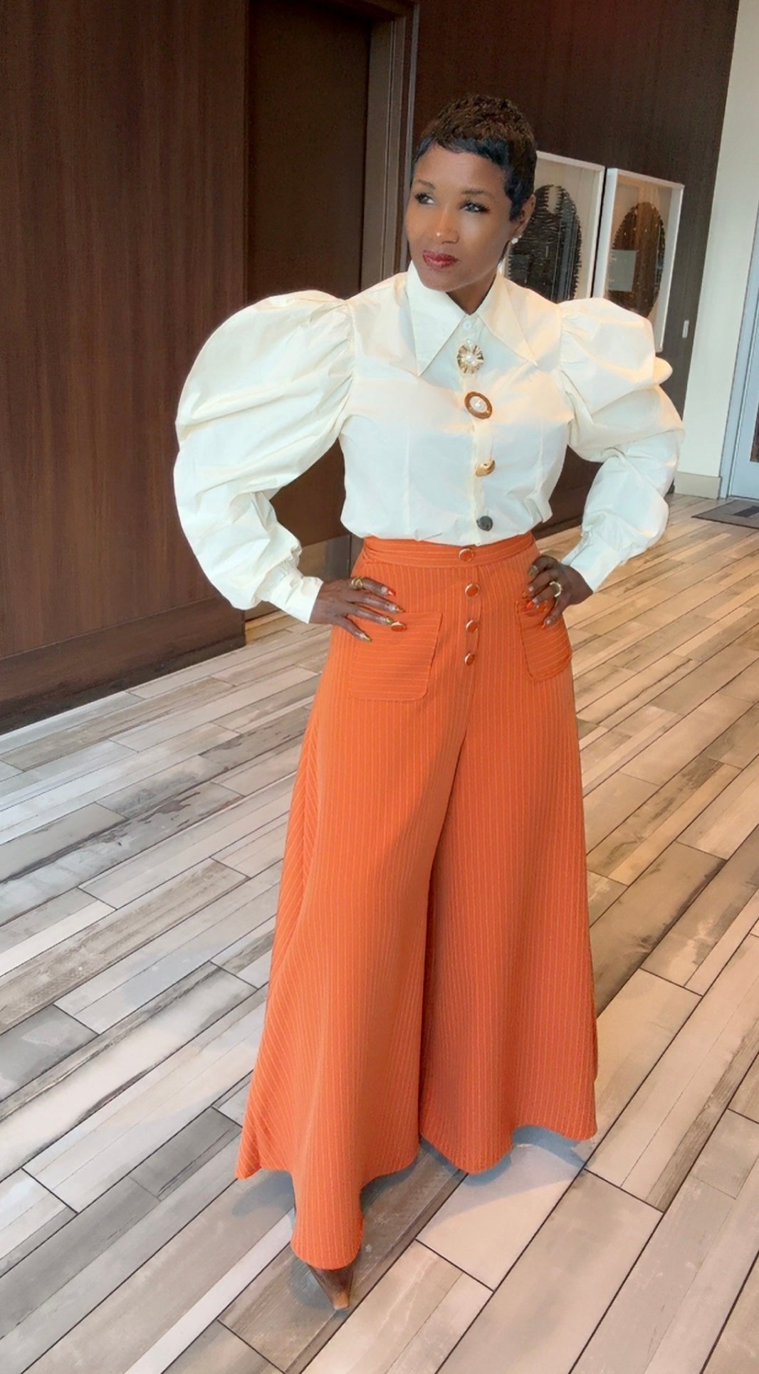 Elegant Orange Pin Stripes Pants